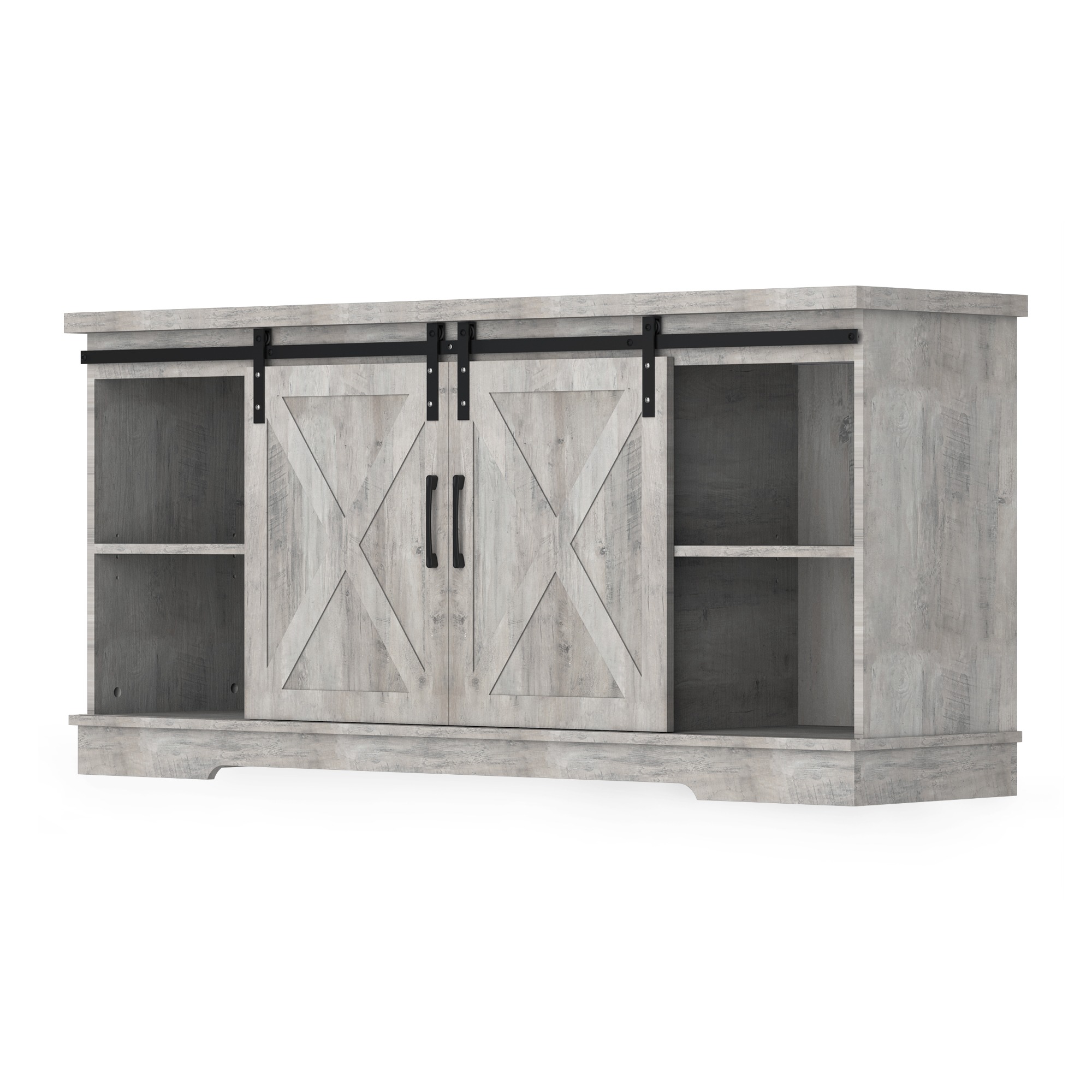 Farmhouse TV Stand for 65 Inch TV, Grey Entertainment Center with Barn