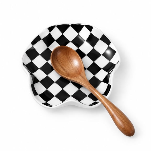 1 Set Ceramic Spoon Rest, Heat Resistant Spoon Holder for Stove, Black White Pattern Spoon Rest for Stove Top, Kitchen Counter Cooking Utensil Holder for Spatula Ladle Coffee Spoon