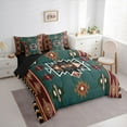 thumbnail image 4 of Homewish Hippie Aztec Female Bedding Comforter Set 7pcs, Vintage Western Green Triangle King Bedding Sets, Bohemian Mandala Theme Reversible Bed Sheets, Ultra Soft Bedroom Decor, 4 of 8