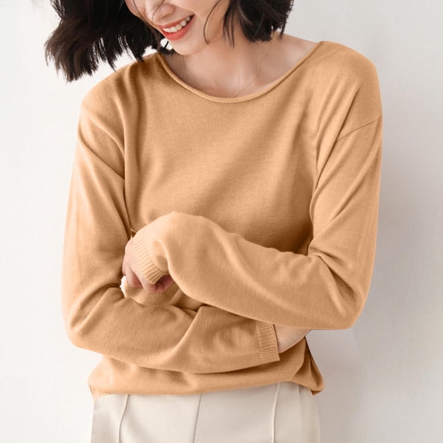 asjyhkr Women Ribbed Knit Shirts Long Sleeve V Neck Tops Solid Color Comfy Loose Fitting T Shirts Sweater