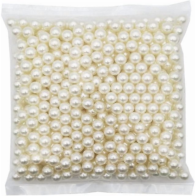 580pcs 10mm Ivory Polished ABS Undrilled Art Faux Pearls for Vase Fillers, No Hole Makeup Beads to Hold Brush Lipstick, Imitation Round Pearl Beads fo