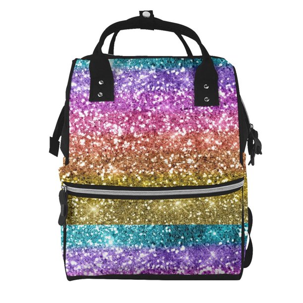Disketp Glitter Rainbow Mochila de Pañales de Gran Capacidad con Múltiples Bolsillos, Mochila de Viaje Multifuncional para Bebé, Unisex, Moderna y Resistente