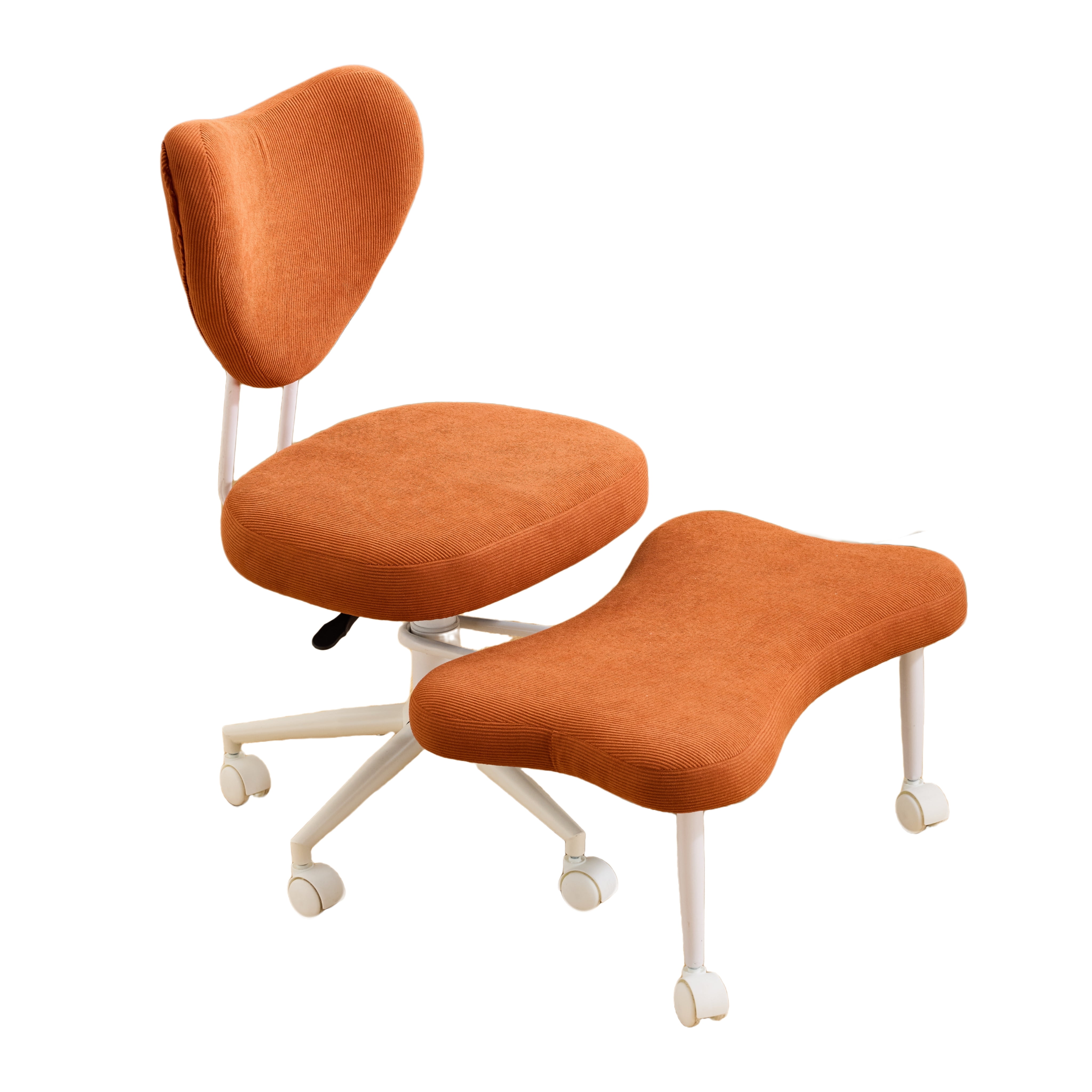 Meditation Chair, Ergonomic Cross Legged Seating Chair with Lumbar Support and Height Adjustable Seat Cushion, Kneeling Chair with 360-Degree Swivel Casters for Office, Yoga, or Home, Orange