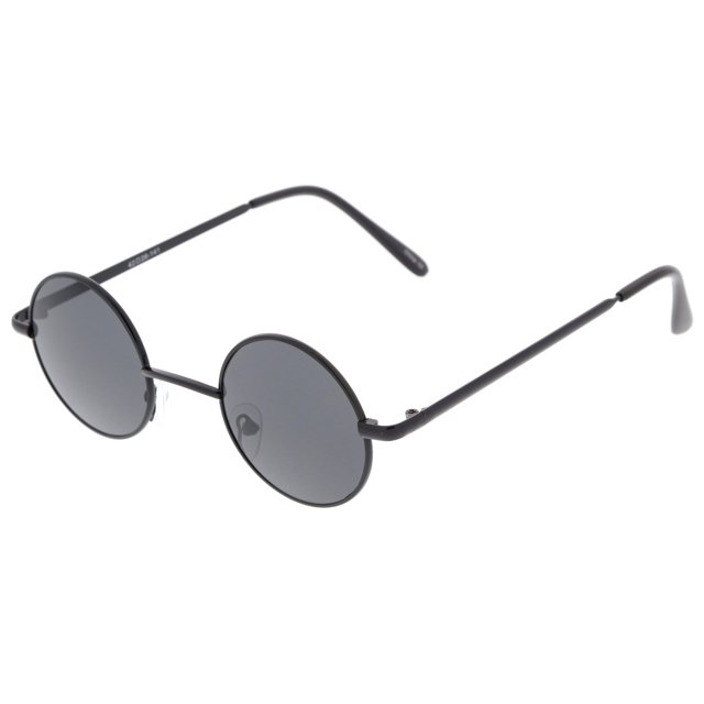 Petites Lunettes de Soleil Rondes en Métal Style Rétro Inspiré de Lennon Lentilles Neutres 41mm (Noir/fumée)