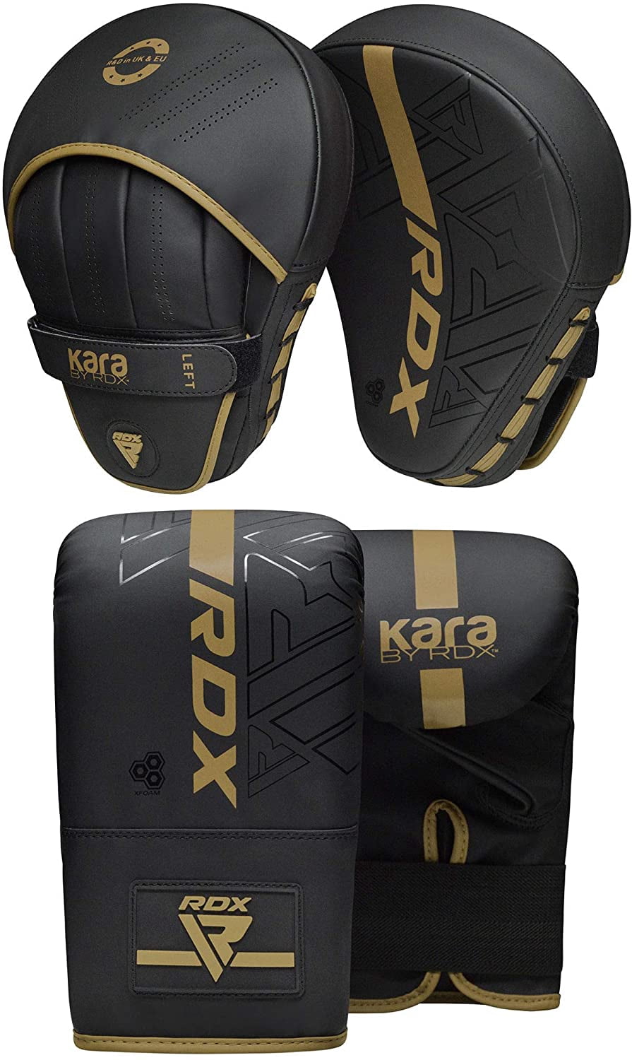 RDX Boxing Pads and Bag Gloves Set, Maya Hide Leather KARA Hook and Jab Training Pads, Curved Focus Mitts for MMA, Muay Thai, Kickboxing Coaching, Martial Arts, Punching Hand Target Strike Shield