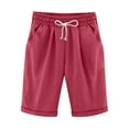 thumbnail image 2 of Red Womens Lightweight Shorts Casual Women Summer Cotton Pants Plus Size High Waisted Shorts Lacing Beach Workout Pocket Five Point Pants Shorts for Women Trendy, 2 of 6