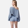 thumbnail image 5 of Women's Cropped Long Sleeve Pullover with Wide Boat Neck - Small, Light Blue, 5 of 6