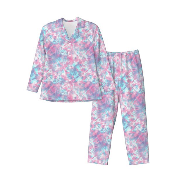 Balery Tie Dye Pijama para Hombre de Dos Piezas con Manga Larga, Conjunto de Dormir y Descanso Suave con Bolsillos-Large