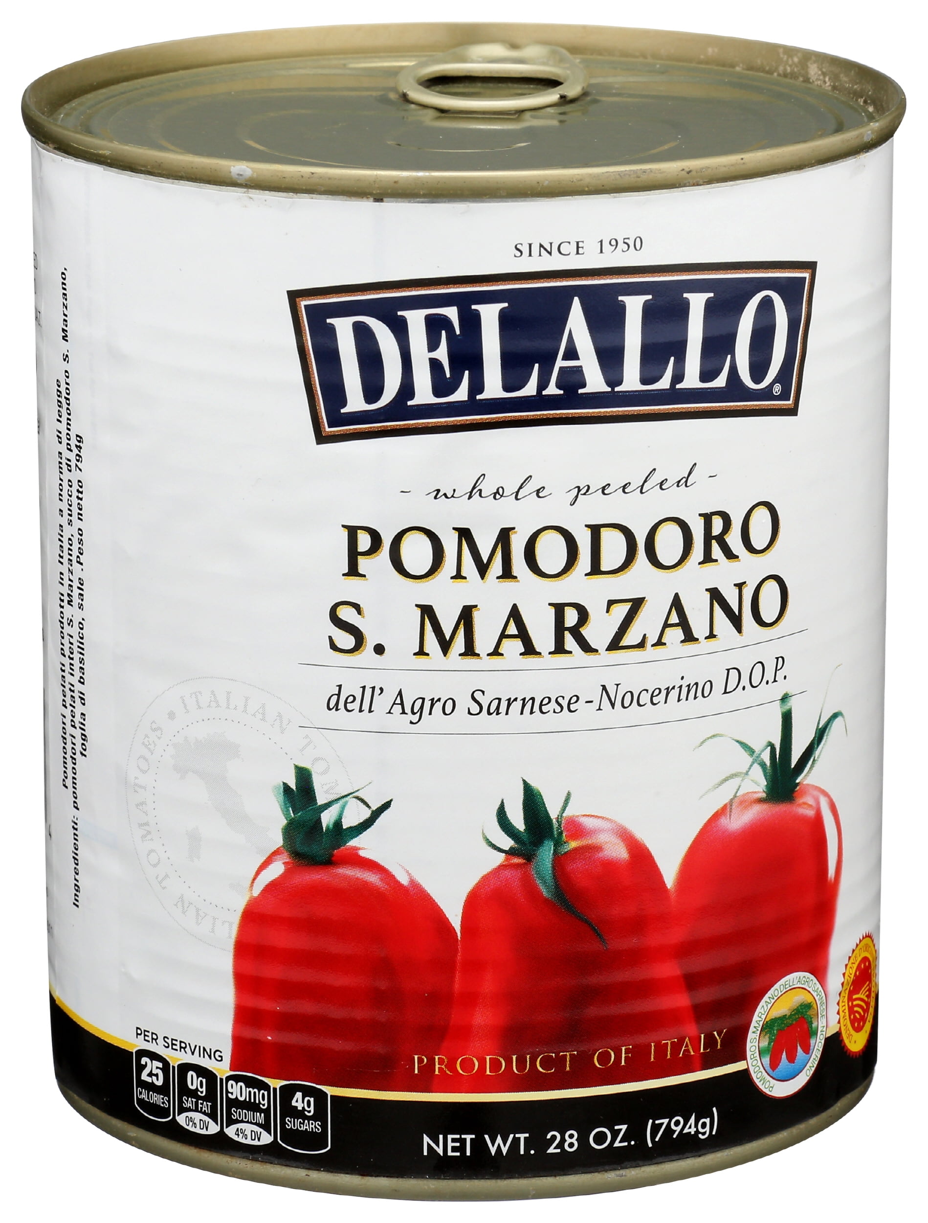 Pack of 6, Delallo San Marzano Style Whole Peeled Tomatoes, 28 oz