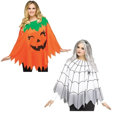(Set) Pumpkin And Spider Web Ponchos - Instant Halloween