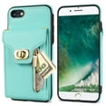 thumbnail image 7 of ELEHOLD for iPhone 7 / iPhone 8 / SE 2022 & 2020 Zipper Pocket Case, Flip PU Leather Wallet Crossbody Shoulder Strap Lanyard Case with Credit Card Holder Women RFID Blocking Purse Phone Cover, mint, 7 of 7