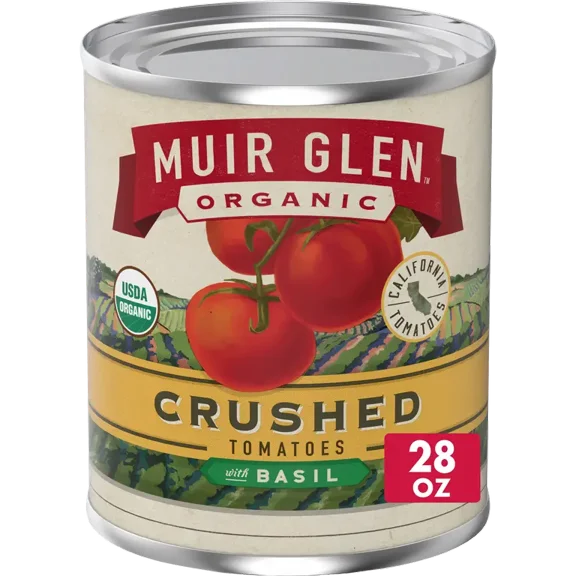 Pack of 12, Muir Glen Organic Crushed Tomato with Basil Sauce, 28 oz