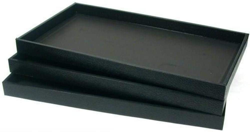 Black Plastic Stackable Tray w/ Gray Velvet Pad Display Jewelry Insert 