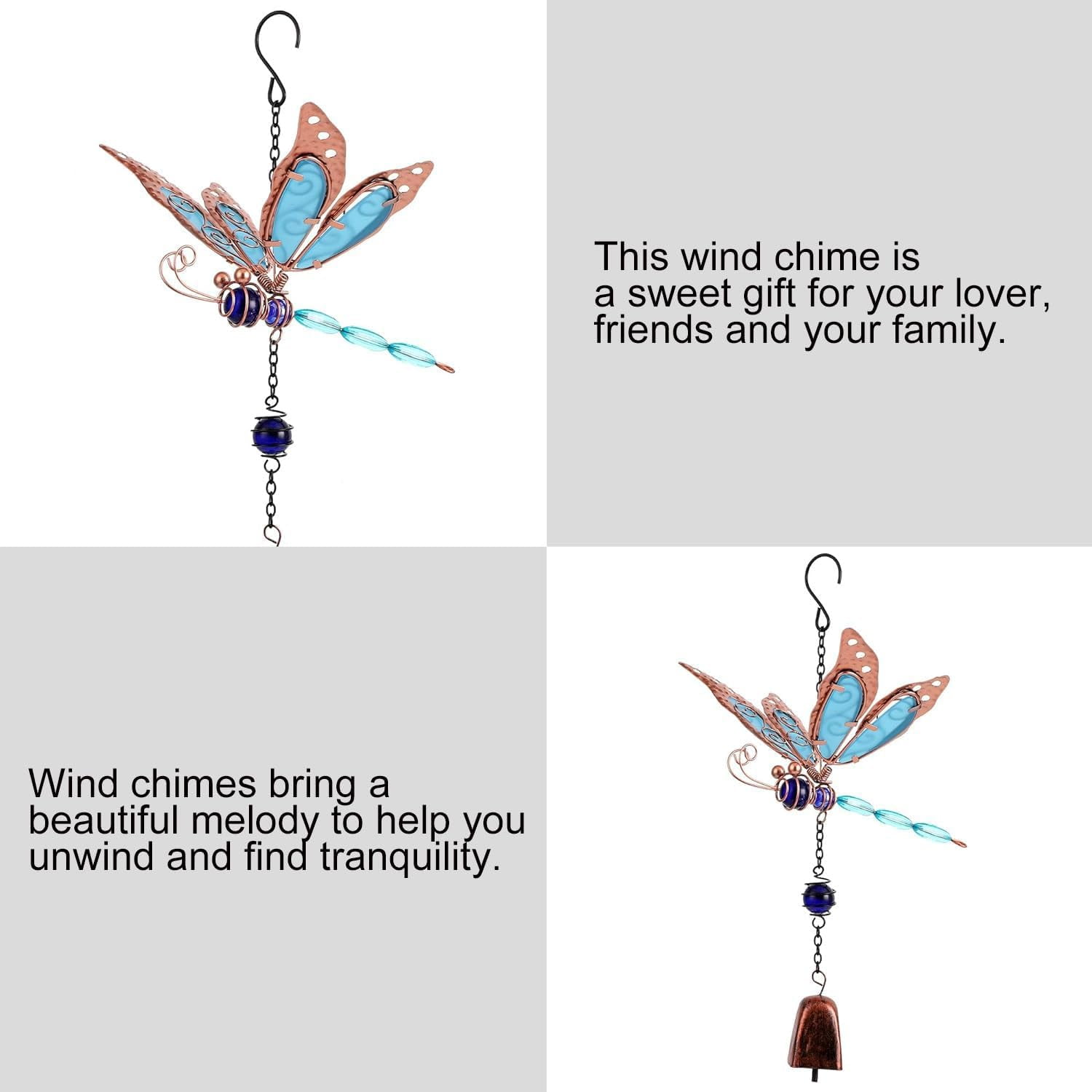 ABPETE Dragonfly Wind Chimes, Garden Glass Bell Glow Wind Chimes for Home, Party, Festival Decor, Garden Decoration Indoor/Outdoor,Lifelike Dragonfly Deep Tone Style