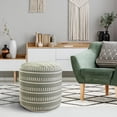 thumbnail image 4 of LR Home Medium Striped Indoor/Outdoor Cylinder Pouf, Sage Green/White, 20" x 20" x 20", 4 of 10