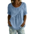 thumbnail image 6 of ClodeEU Women's Cute Crew Neck Ruched Short Sleeve T-Shirt,Solid Color Casual Loose Summer Top Blue,Women's Plus XXL, 6 of 8