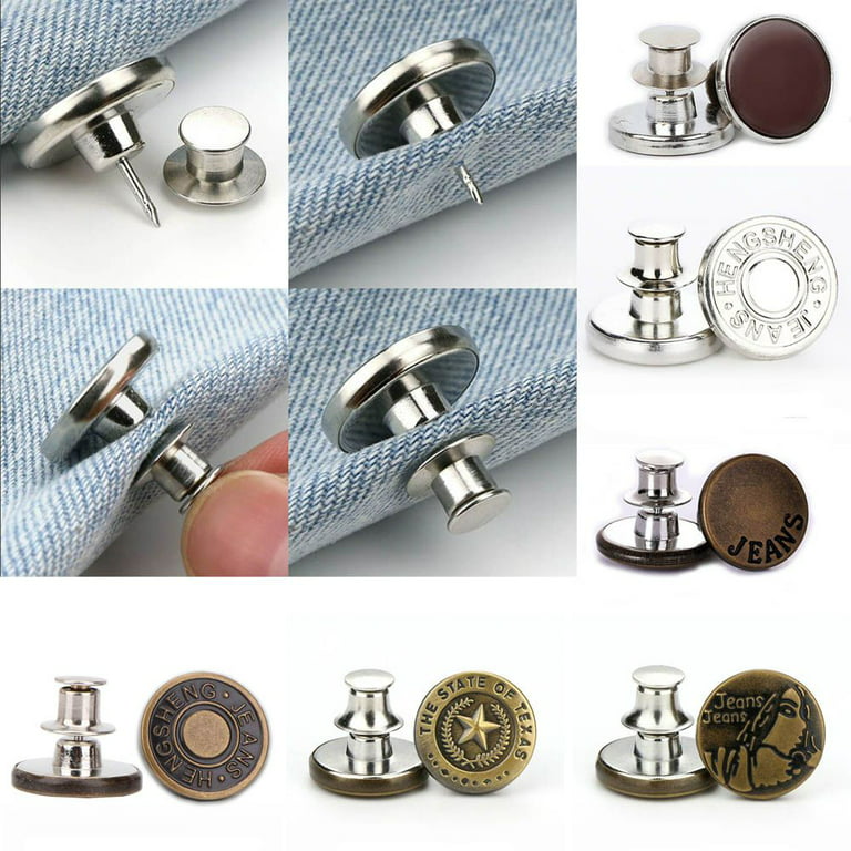 Pins, 9 Pcs Adjustable Pants Button Tightener - No Sew Metal Instant  Buttons (silver/bronze)