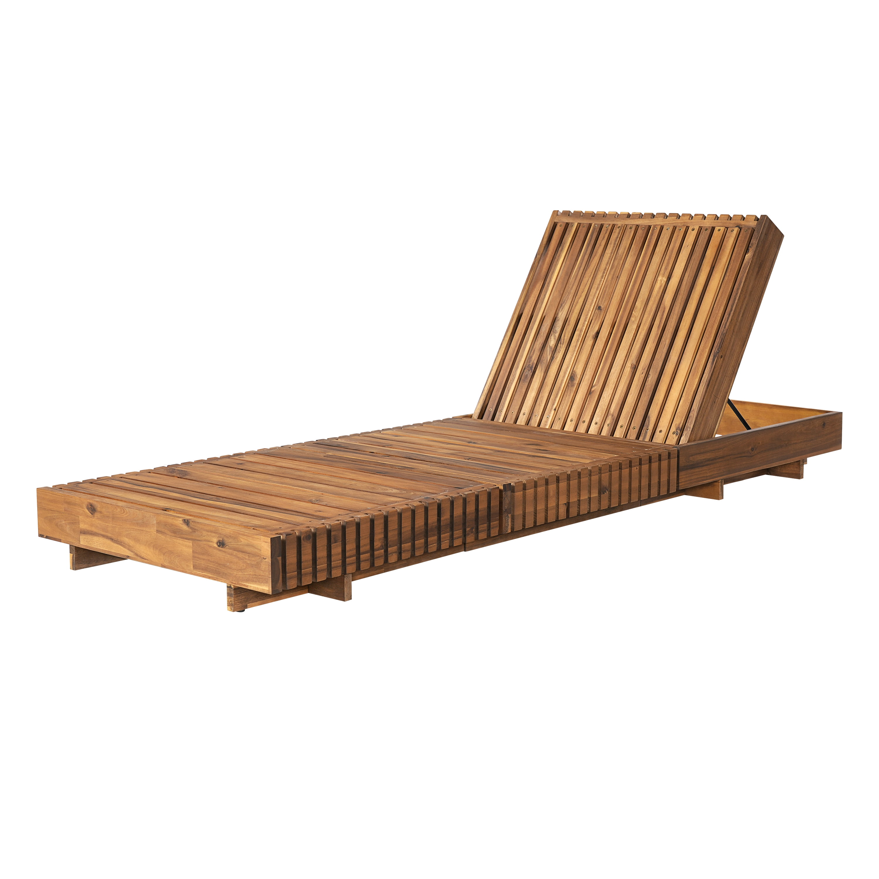 Chaise Lounge Chair, Outdoor 6-Position Adjustable Backrest Acacia Solid Wood Chair for Patio Garden, Teak