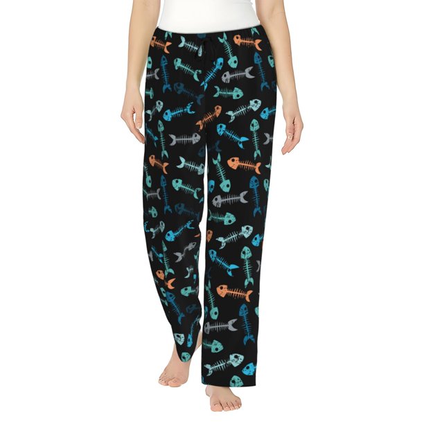 Fotbe Little Fish Skeleton Pantalones de Pijama para Mujer, Pantalones de Dormir, Pantalones Pj con Cordón y Bolsillos-XX-Large