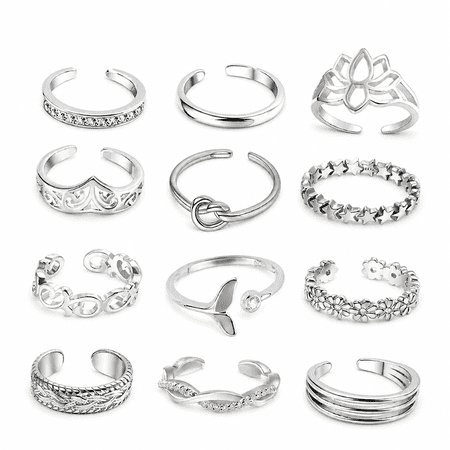 AURENIX 12pcs/set Summer Fashion Foot Leg Beach Geometric Open Barefoot Finger Toe Rings