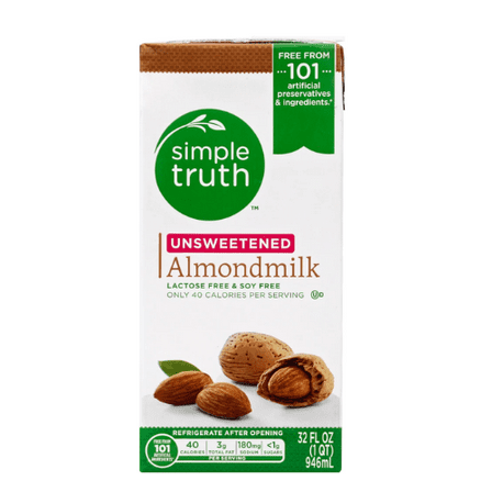 3 pk Simple Truth Dairy Free Shelf Stable Unsweetened Plain Almond Milk Quart