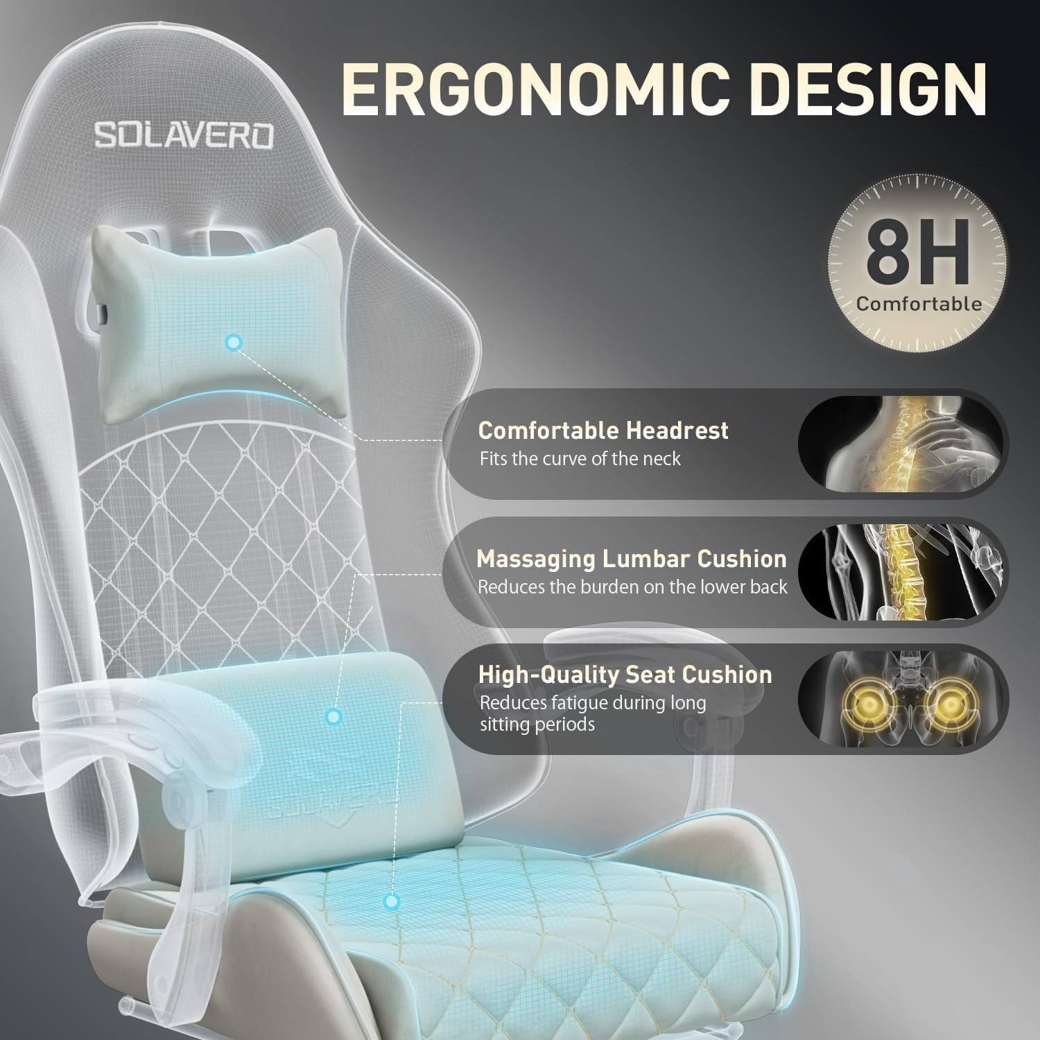 HLDIRECT Gaming Chair, Ergonomic Fabric Gamer Chair, Video Game Chair with Footrest and Massage Lumbar Cushion, Computer Office Chair