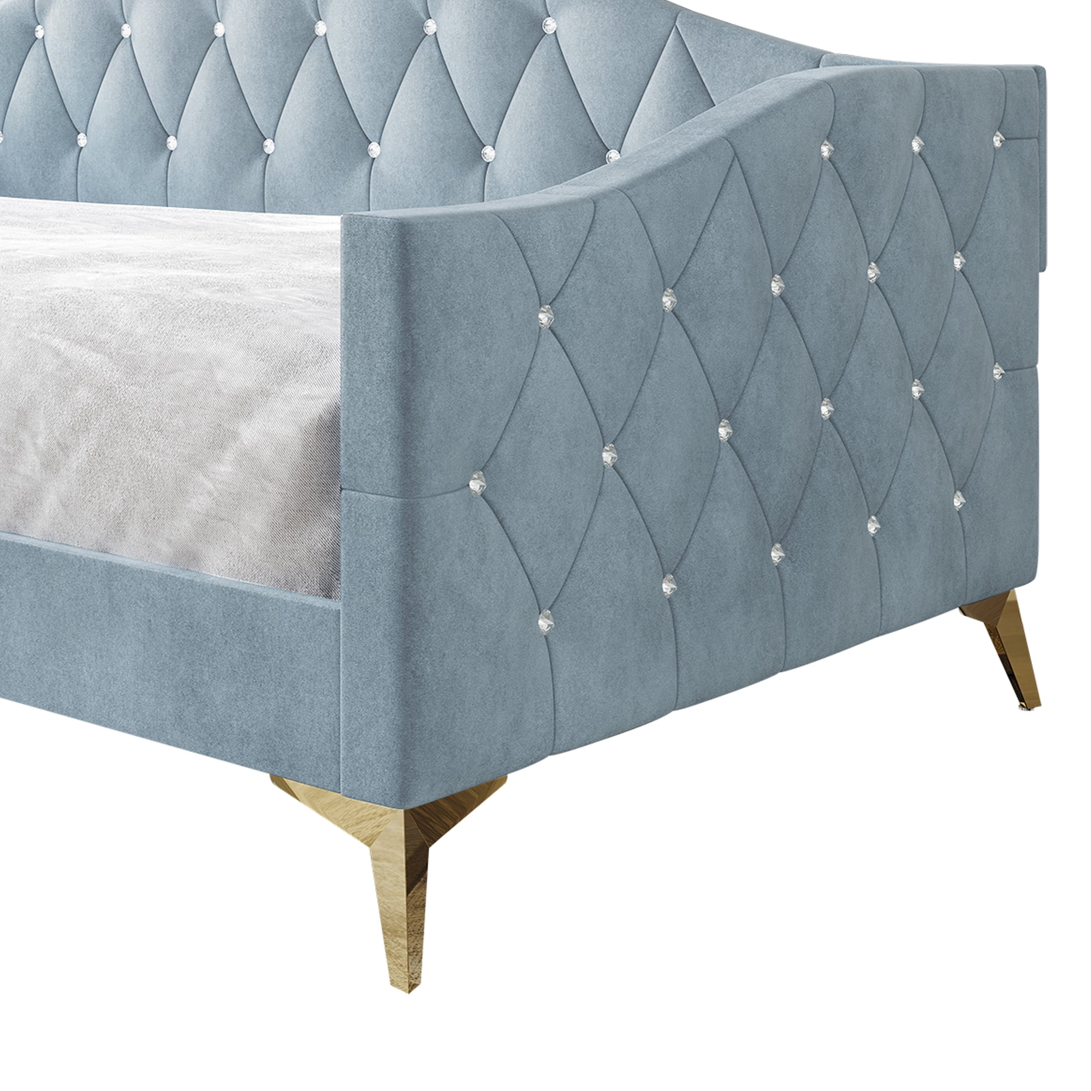 Castle Place Modern Camelback Silhouette Upholstered Tufted Twin Daybed, Light Blue