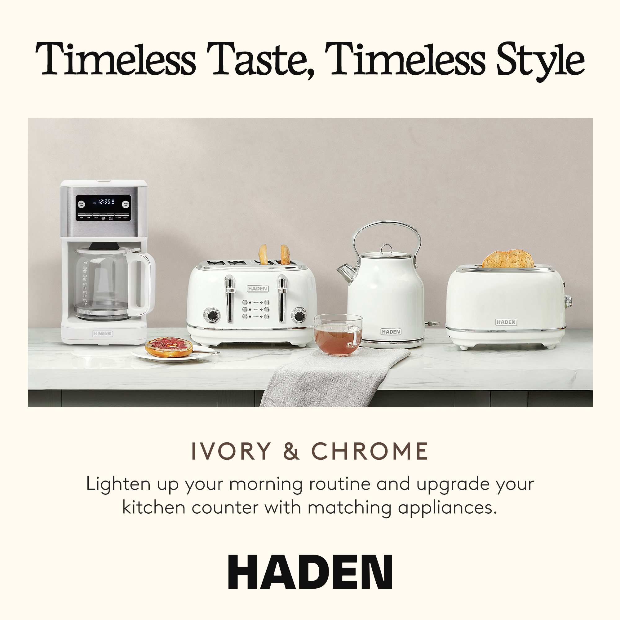 Haden Generous Brew 14 Cup Programmable Digital Coffee Maker, Ivory/Chrome