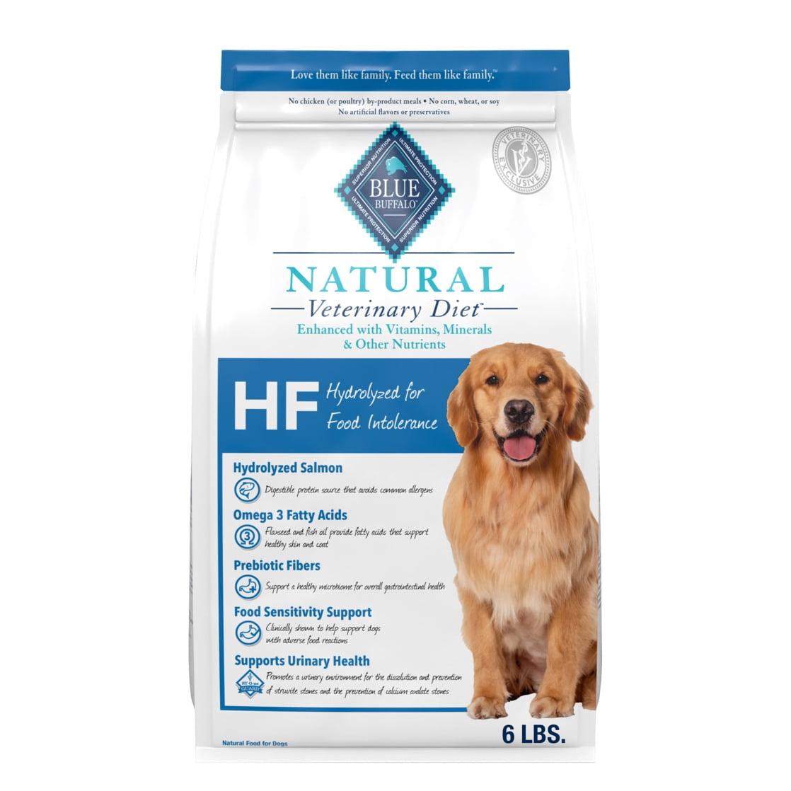 Blue Buffalo Veterinary Diet HF Hydrolyzed Food Intolerance Dry Dog Food, Salmon, 6-lb. Bag