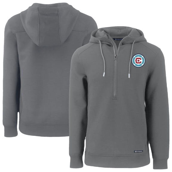 Men's-Cutter & Buck  Gray Chicago Fire Roam Eco Half-Zip Recycled Pullover Hoodie