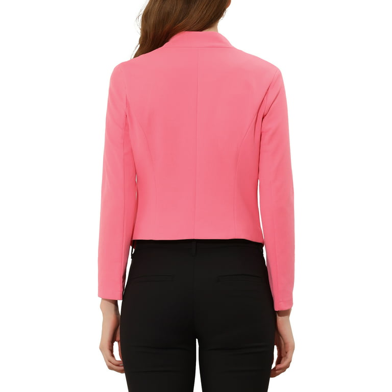 Unique Bargains Women's Work Office Business Fashion Collarless Cropped  Blazer XL Hot Pink 