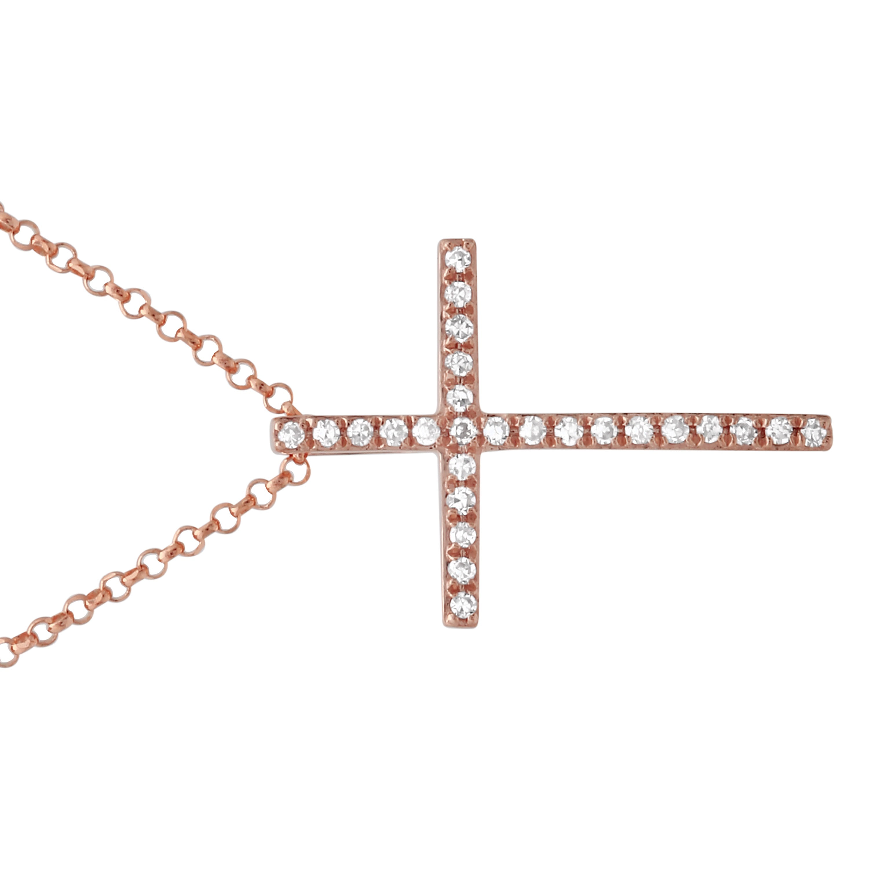 14k Rose Gold Diamond Pave Cross Pendant Necklace (0.07 cttw, H-I Color,  SI2-I1 Clarity), 16+2