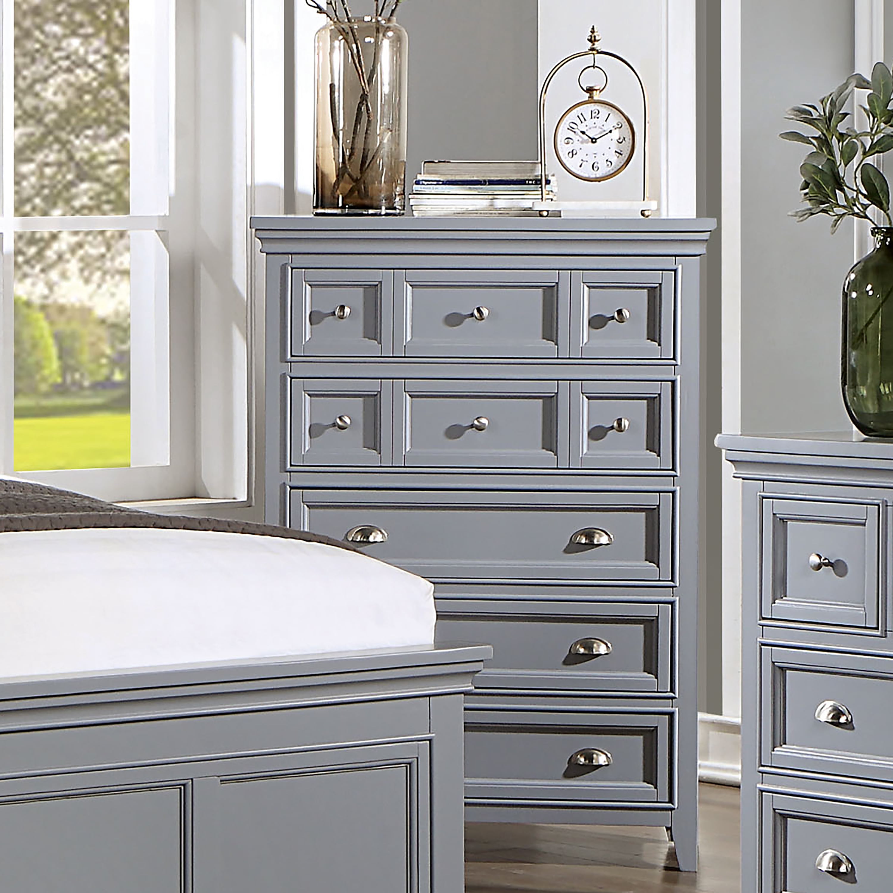 Furniture of America Senoma Kids Transitional 5-Drawer Vertical Dresser, Gray