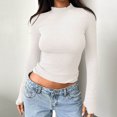 thumbnail image 4 of STETMN Ribbed Knit Shirt for Women Long Sleeve Crop Top Casual Mock Neck Lightweight Fall T-shirt, 4 of 6