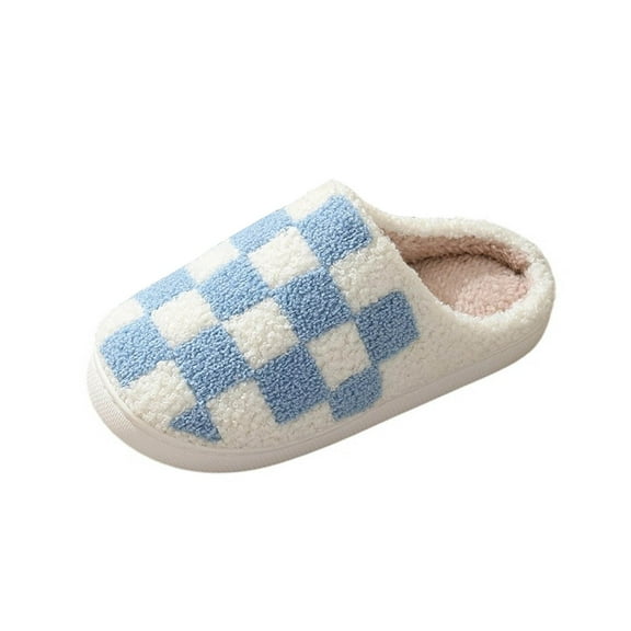 CHUMUD Women's Checkered Slippers - Funny, Fluffy House & Indoor Shoes - Memory Foam, Warm, Plush Bedroom Slippers for Winter