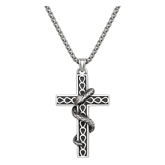 Pendant Necklace Stainless Steel Cross Antique Silver 23.62 in Snake N83