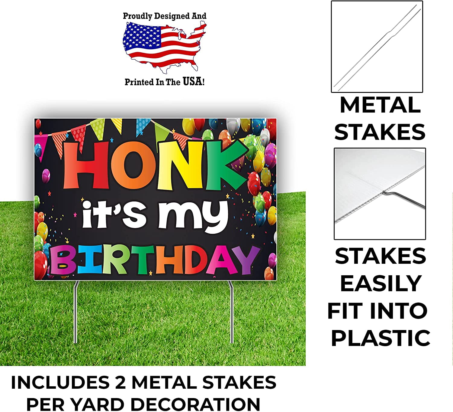 Honk It's My Birthday Yard Sign Set of 4, Double Sided, Quarantine Birthday Signs (Stakes Included) 19449