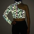 thumbnail image 2 of Haut à une Épaule Réfléchissante pour Femmes, Manches Longues, Col Halter, Imprimé Champignon, Chemise Ajustée Aguichant pour Soirée, Mode, 2 of 8