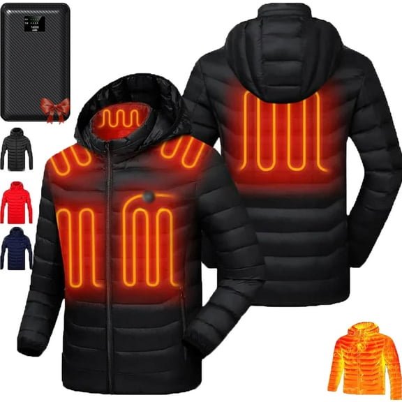 Self Heating Jacket, Pufftek Self Heating Jacket, Unisex Heated Jacket with Battery, Heated Coat with Detachable Hood