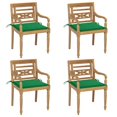 thumbnail image 1 of Silla VidaXL Batavia de madera maciza de teca con cojines verdes x4, 1 of 9