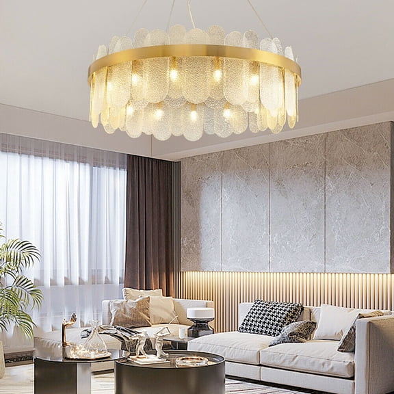 Fichiouy 12-Light Crystal Glass Pendant Lamp Ceiling Light Luxury Chandelier Lighting Fixture Gold