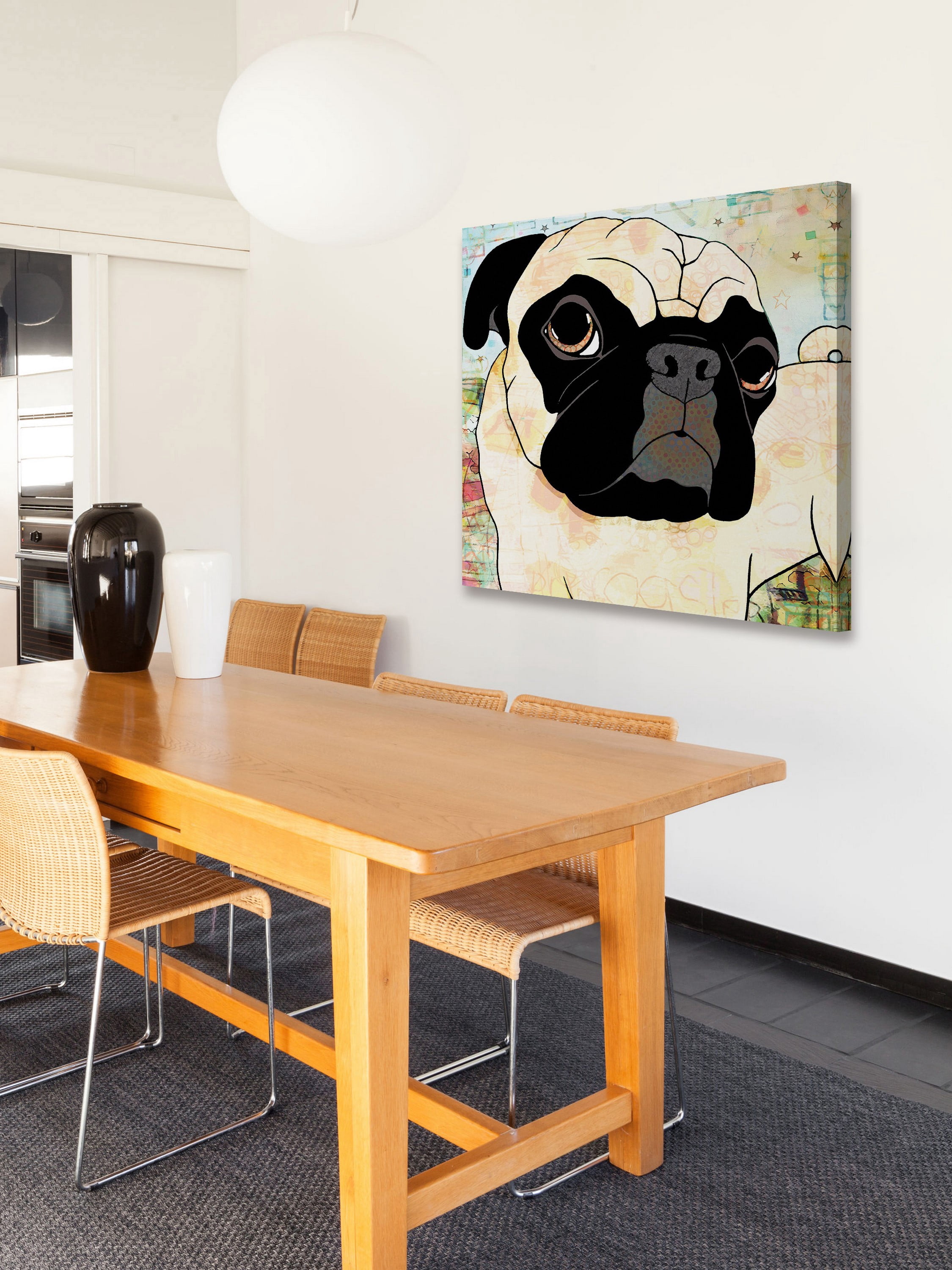 "Pug Mug" Painting Print on Wrapped Canvas