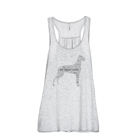 Great Dane Dog Word Cloud Women's Fashion Sleeveless Flowy Racerback Workout Yoga Tank Top Sport Grey Medium
