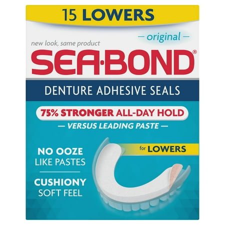 Secure Denture Adhesive Seals, For an All Day Strong Hold, 15 Original Flavor Seals for Lower