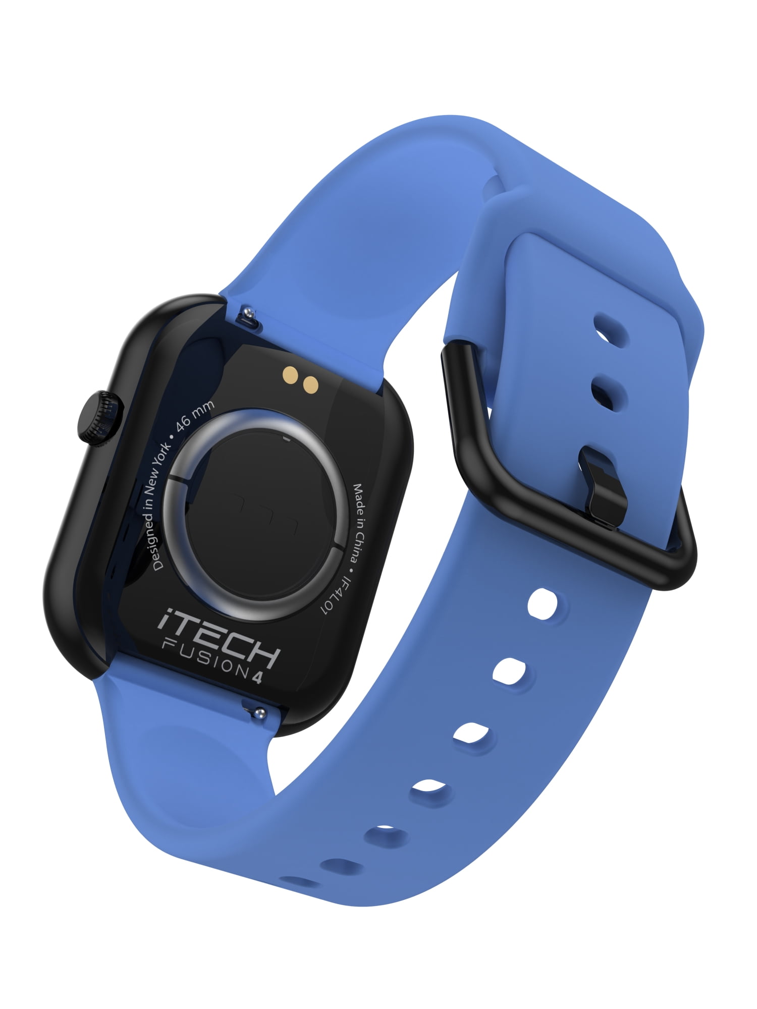 iTech Fusion 4 Unisex Adult Rectangular Smart Watch, Black, Blue Silicone Strap