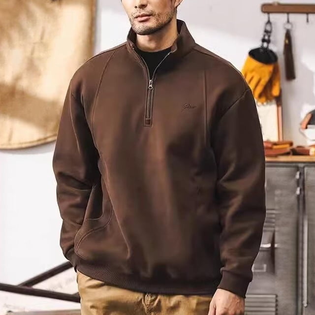 pstuiky camisetas de manga larga para hombre, Sudadera deportiva de manga larga con cuello alto y cremallera cálida de color liso para hombre camisetas de hombre xs