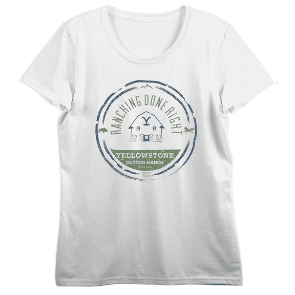 Yellowstone Ranching Done Right Crew Neck Short Sleeve Women's White T-shirt-Medium