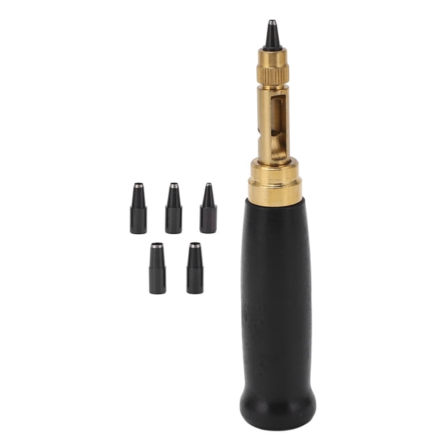 Perforadora de agujeros para tornillos, mango de madera, herramienta de cuero automática con juego de puntas de 6 uds para bricolaje
