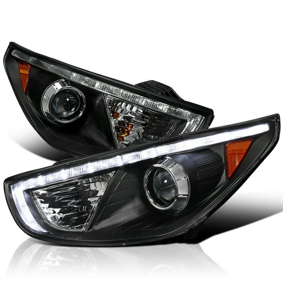 Spec-D Tuning LED R8 Style Projector Headlights Black Compatible with 2010-2013 Hyundai Tucson, Left   Right Pair Headlamps Assembly