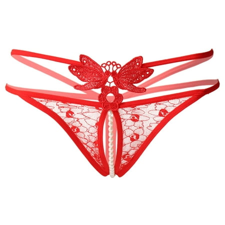 

BIZIZA G String Thongs for Women Sexy Comfortable Women s Lace Low Rise G String See Through Lingerie Bikini for Women Red One Size